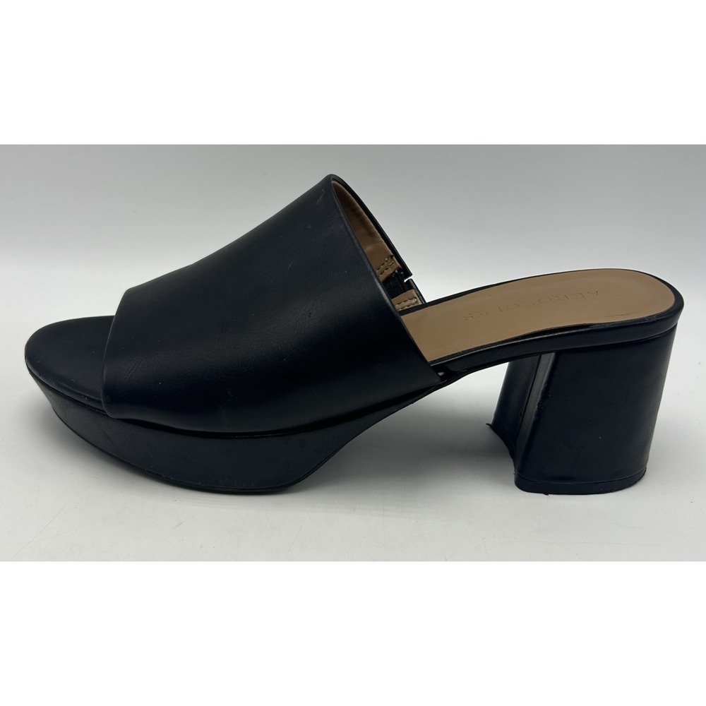 Aerosoles Platform Sandal Womens 7.5 Slip On Mule Black Faux Leather Chunky